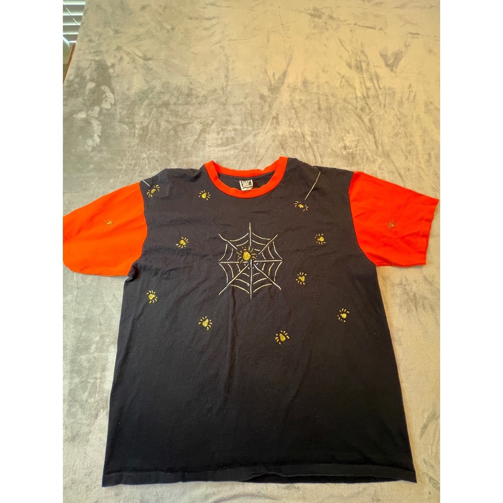 VTG LA Sportswear Halloween Spider Web T Shirt Mens XXL  Black Orange USA Made